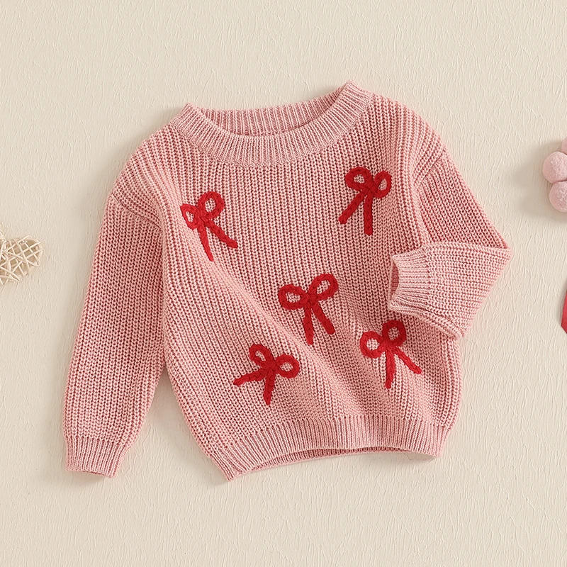 Infant Girl s Cozy Knit Sweater with Adorable Bow Detail and Long Sleeves - Round Neck Pullover for Little Ones