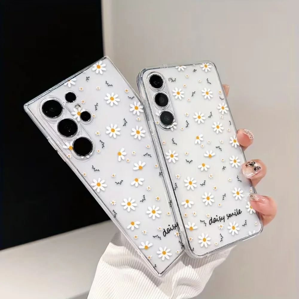 Capa de Silicone Amarela e Branca com Flores Margaridas para Samsung Galaxy A73 A72 A71 A70 A70s A56 A55 A54 A53 A52 A52s A51 5G 4G