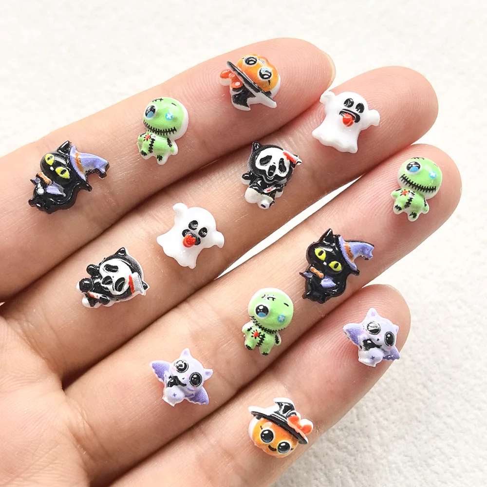 50pcs Halloween Ghost Face Flatback Resin Rhinestones for DIY Crafts Phone Case Nail Art Decoration