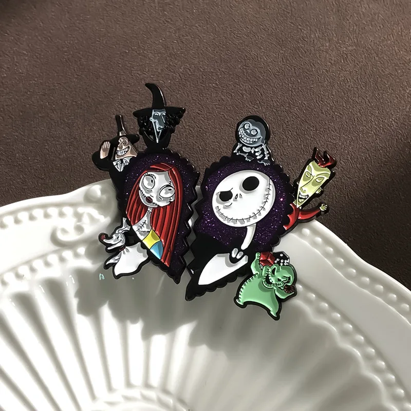 2pcs/set Halloween Enamel Brooch Nightmare Before Christmas Pins Lapel Badges Backpacks Fashion Accessories Gifts