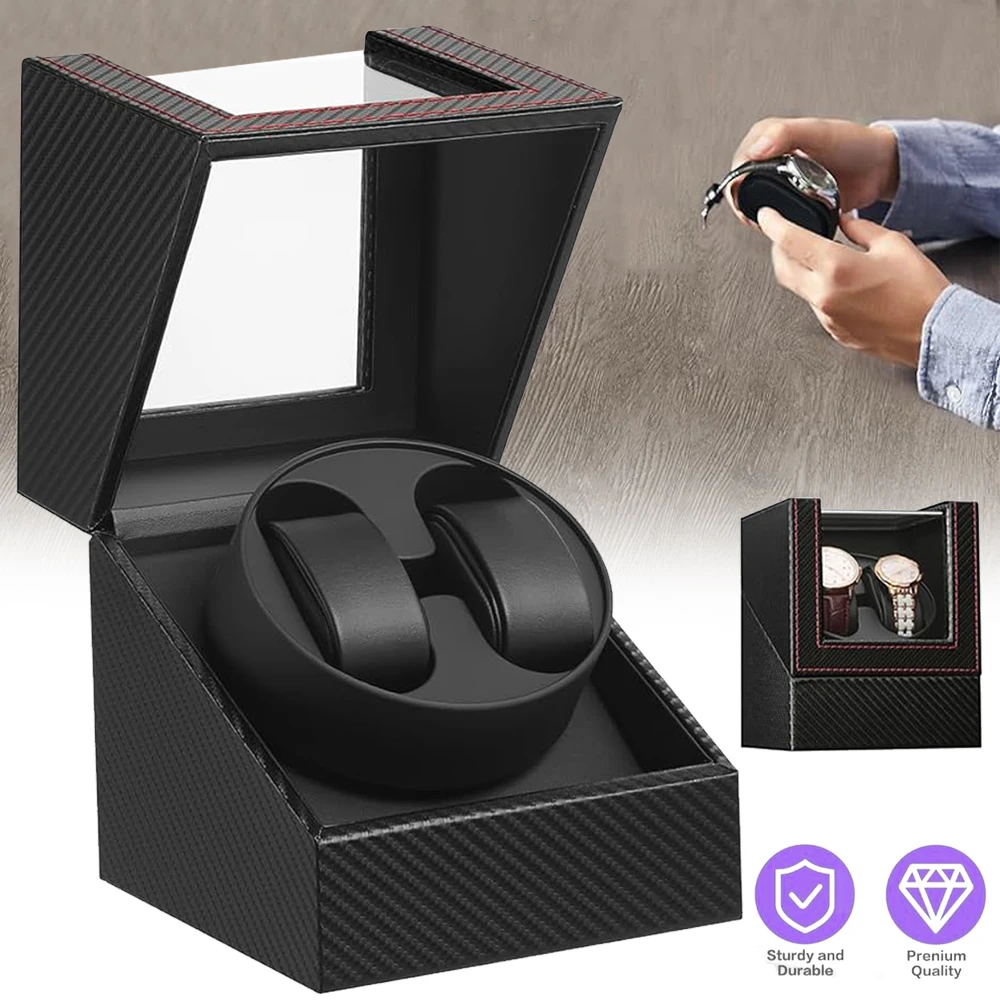 Avvolgitore automatico per due orologi, silenzioso, con coperchio antipolvere, adatto a diversi tipi di orologi, ideale come regalo per la Festa del Papà, per compleanni e per San Valentino.