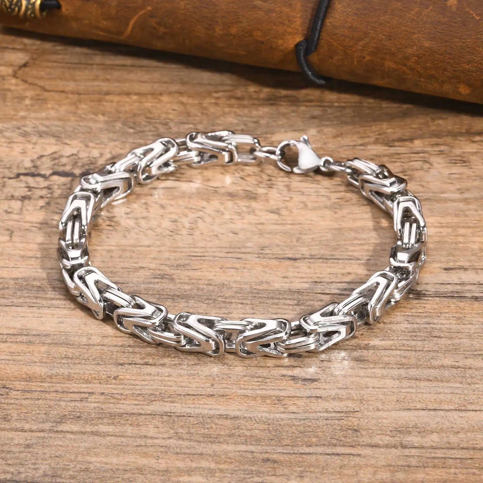 V Shape Byzantine Bracelets for Men Boys,Stylish Waterproof Stainless Steel Chain Link Bracelets,Male Jewelry Gift