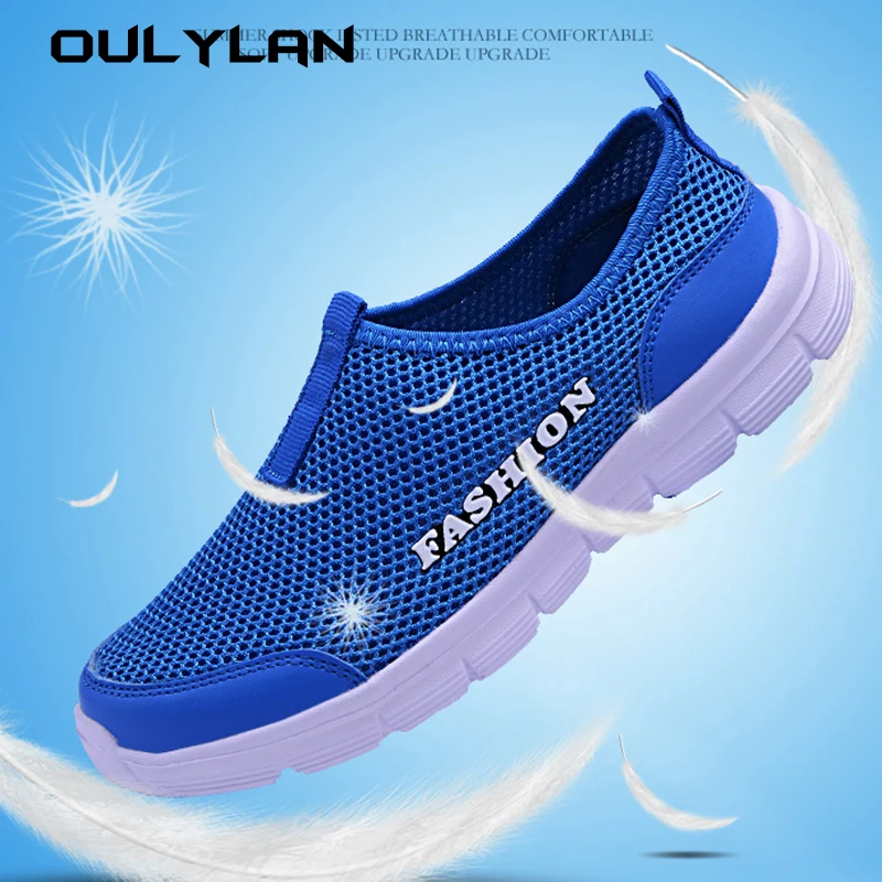 Oulylan Men Casual Shoes Slip on Mesh Comfortable Walking Flats for Man Dude Non Slip Soft EVA lightweight Sneakers Summer