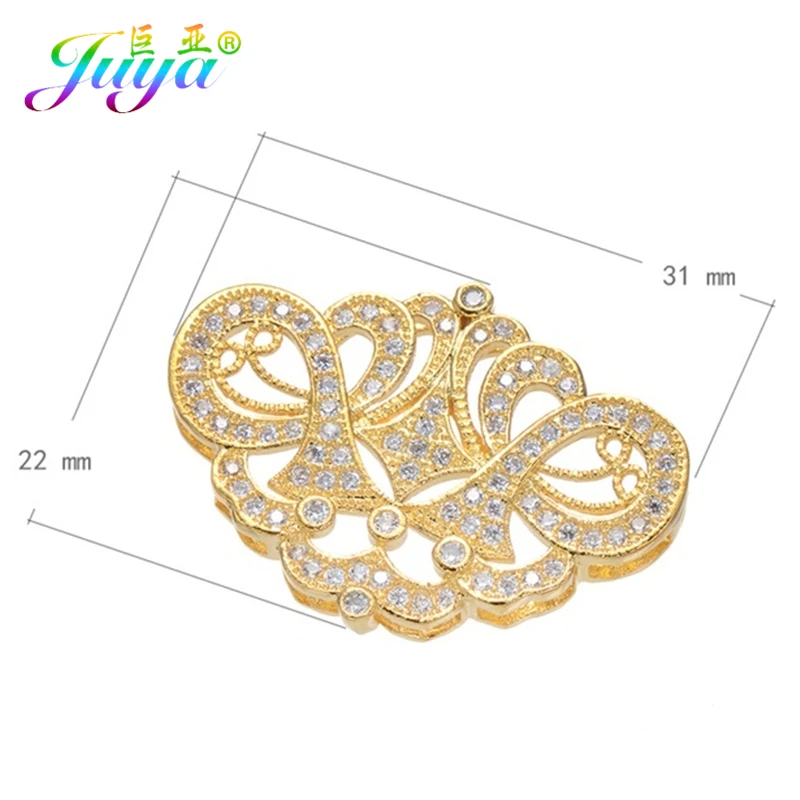 Micro Pave Zircon Components Hollow Crown Connector Pendants Accessories For Natural Stones Pearls Tassel Necklace DIY Making
