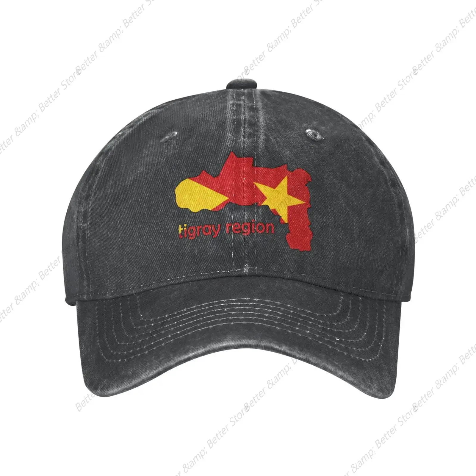 Men and Women Tigray Region Flag Adjustable Hat Fashionable Washed Baseball Cap Vintage Washed Denim Hats