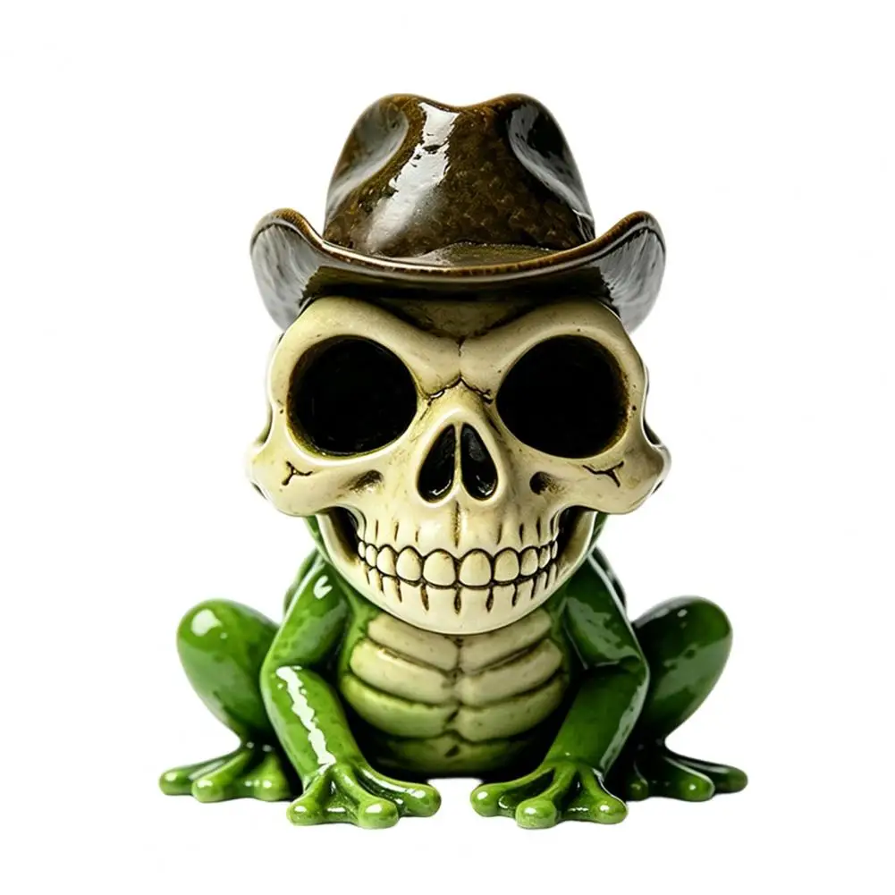 Bedroom Resin Ornament Halloween Skull Frog Figurine Small Resin Frog Sculpture Spooky Collectible Ornament for Home Office