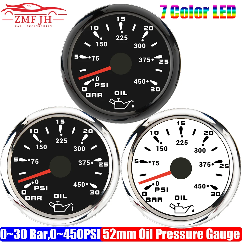 Auto Car 0~30Bar,0~450PSI Oil Pressure Gauge Waterproof 7 Color BackLight 2