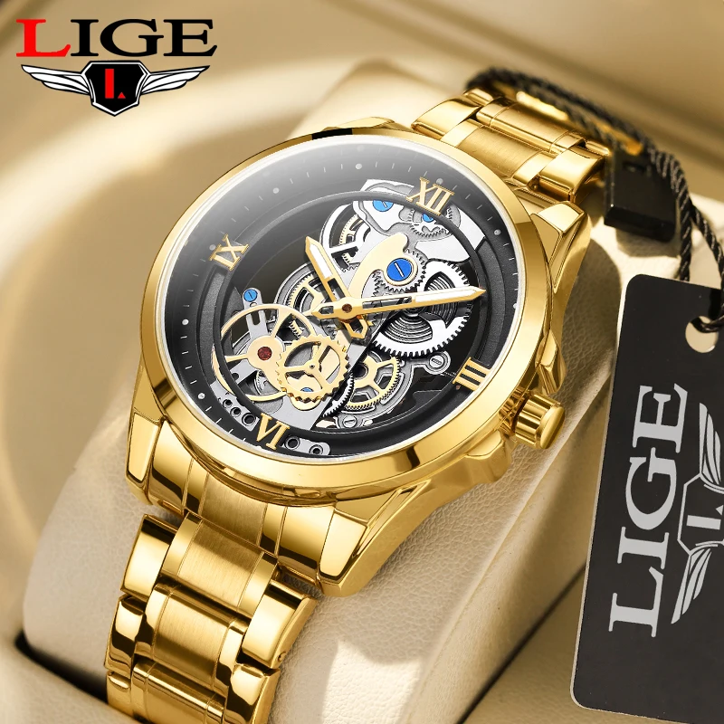 

LIGE 2024 Women Watch Fashion Gold Quartz Bracelet Watch Top Brand Luxury Waterproof Ladies Wristwatch Montre Femme Feminino+BOX