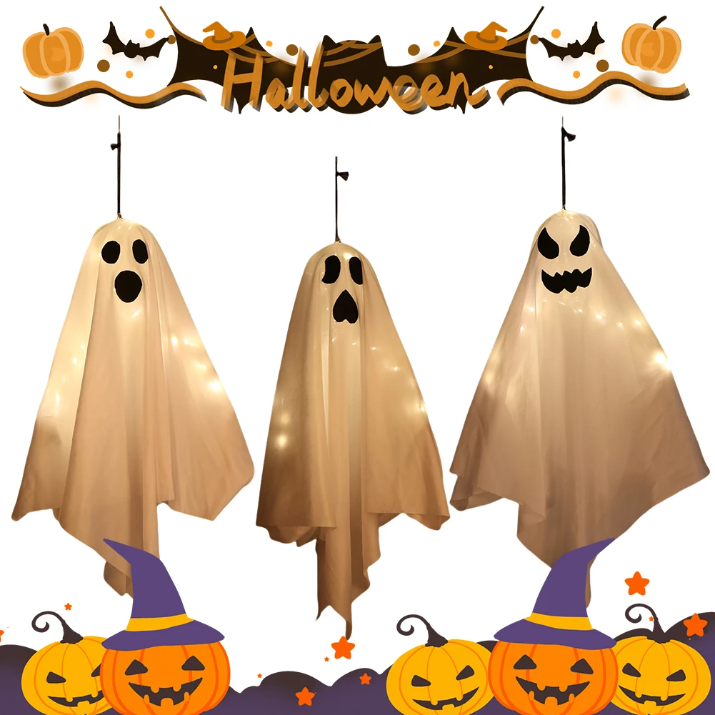 1-3PCS Halloween LED Appeso Tessuto Fantasma Luce Spettrale Fantasma Decorazione Impermeabile Incandescente Fantasma Bianco Decor per Per Il Prato