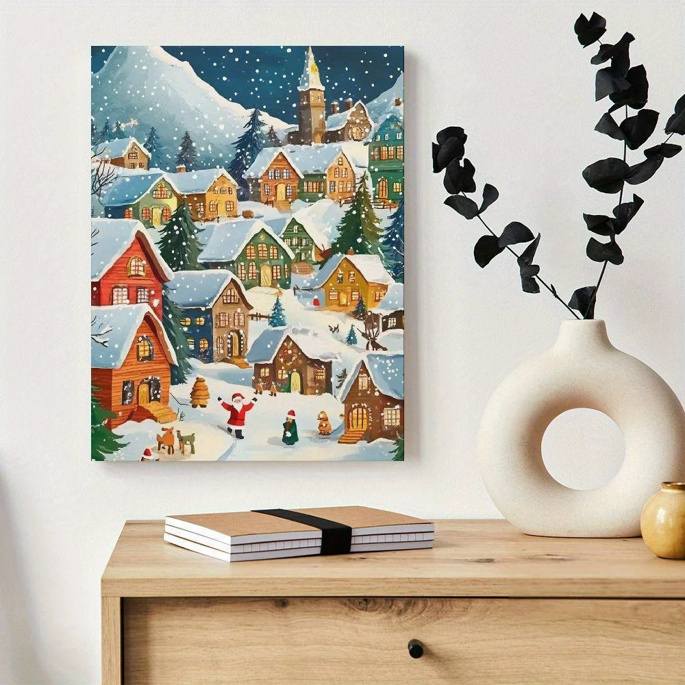 Toile de Joyeux Noël, Scènes de Noël, Hiver, Ferme, Gérer pour la Maison, Décoration de Vacances, Salon, Murs Décoratifs, 1 Pièce