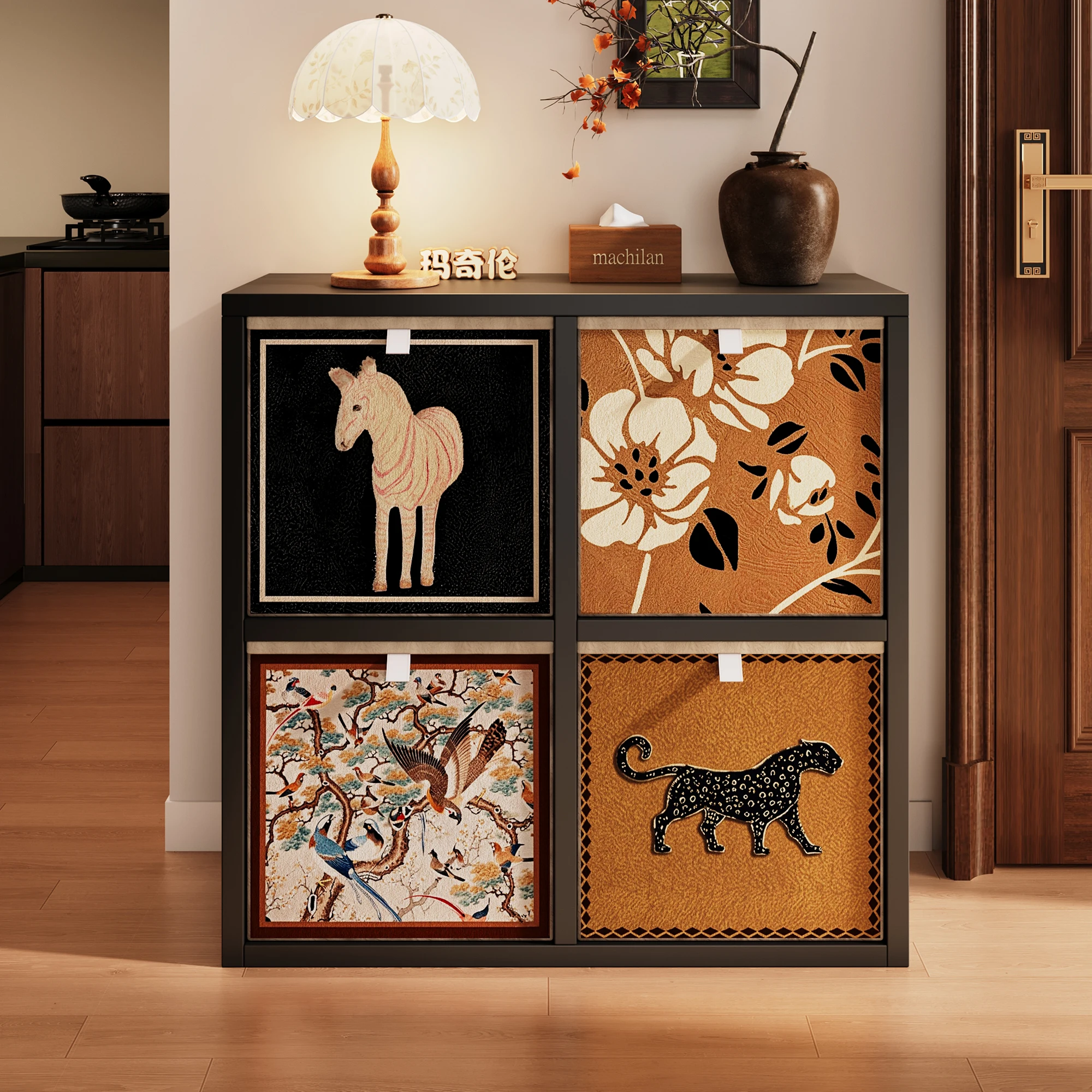 Thick carbon steel retro style storage box, floor mounted, freely assembled combination cabinet, large capacity bedside table
