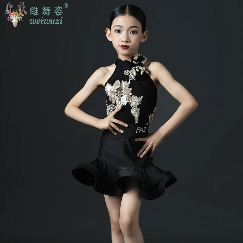 

Детское платье для латинских танцев, новая тренировочная одежда для соревнований для девочек, комплект для выступлений для девочек, стандартное бальное платье