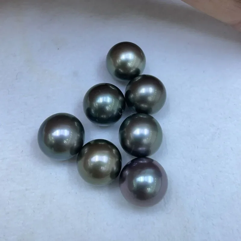 Perles d'Eau de Mer de Tahiti Fines, 12 à 13mm, Rondes, Noires, Grises, pour Bijoux, Collier, Pendentif, Accessoires, DIY