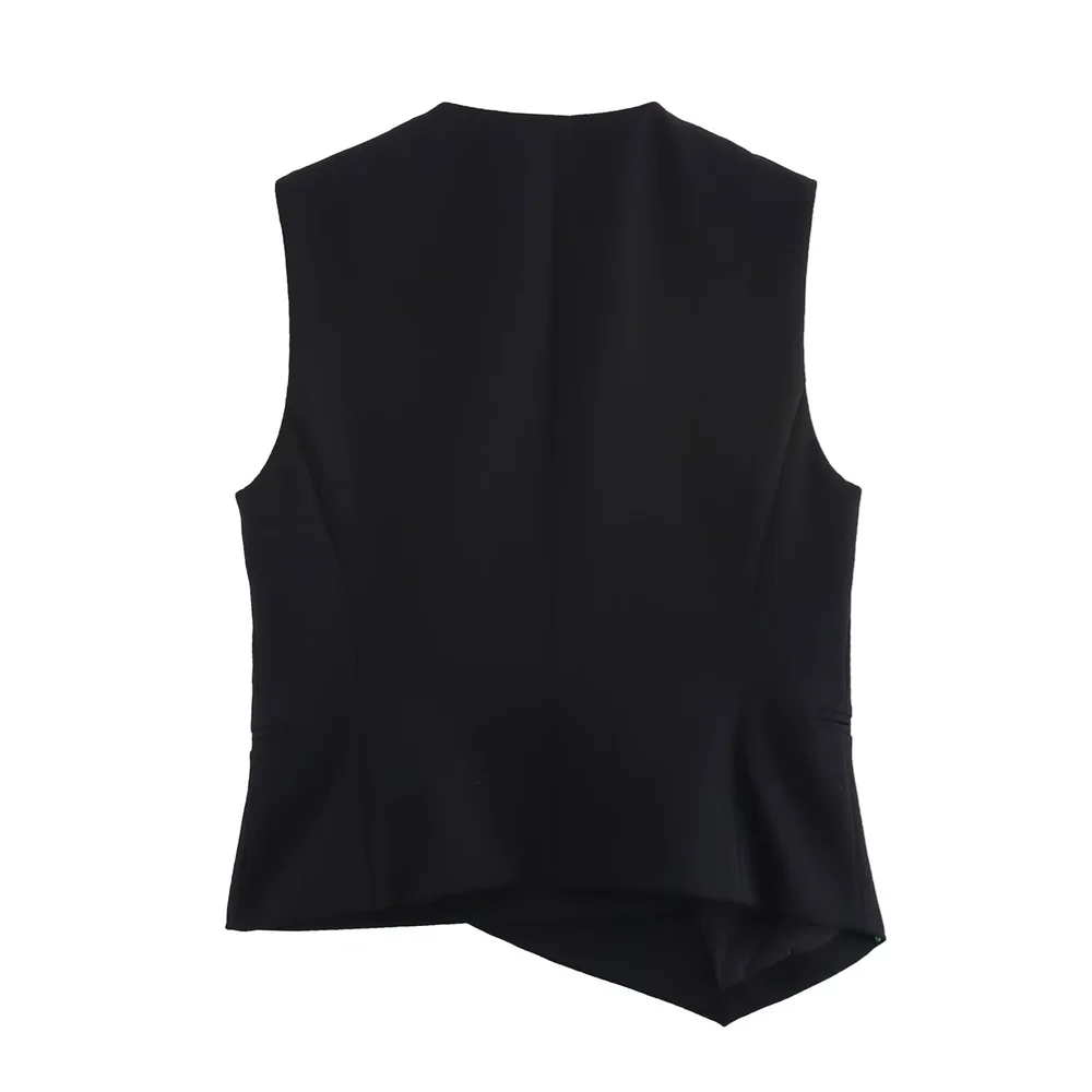 Asymmetrische Damenweste mit V-Ausschnitt, einfarbig, Dekoration, Frühling/Sommer, neue lässige Damenbekleidung