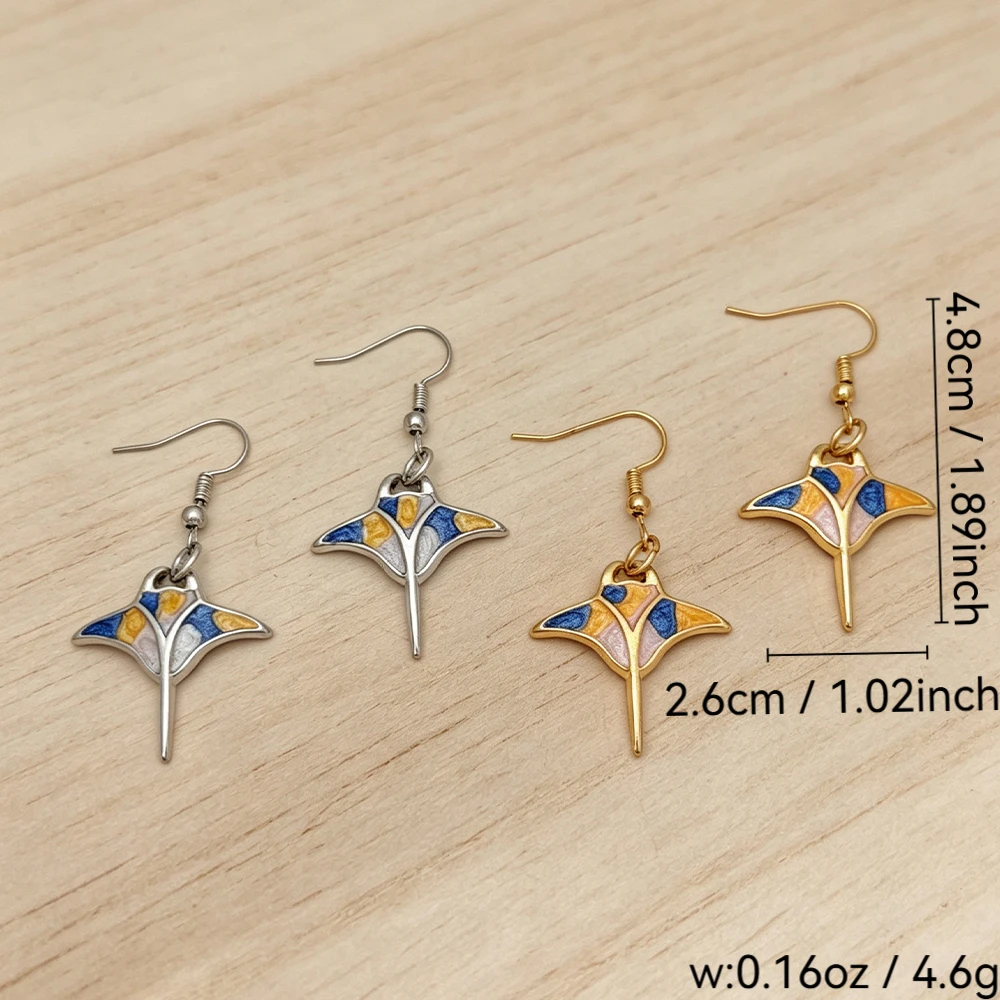Available in Two Colors: Ocean-Style Devilfish Color-Blocking Oil-Drip Earrings, Unique Design Personality Ear Hooks, Versatile Ear Accessories