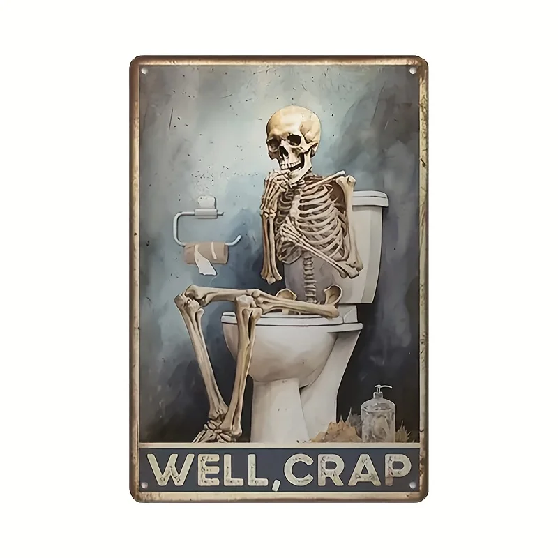 2D Plane Metal Sign - Humorous Skull Bathroom Decor, Classic Square Wall Art for Home, Bar, Kitchen, Office, Party & Restaurant