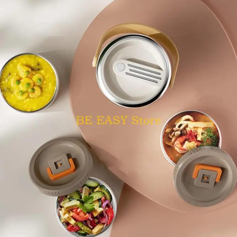 

E28F Stainless Steel Insulated Bentos Box with Handle Stackable Lunch Container Portable Leak Proof Food Jar for Outdoor Use