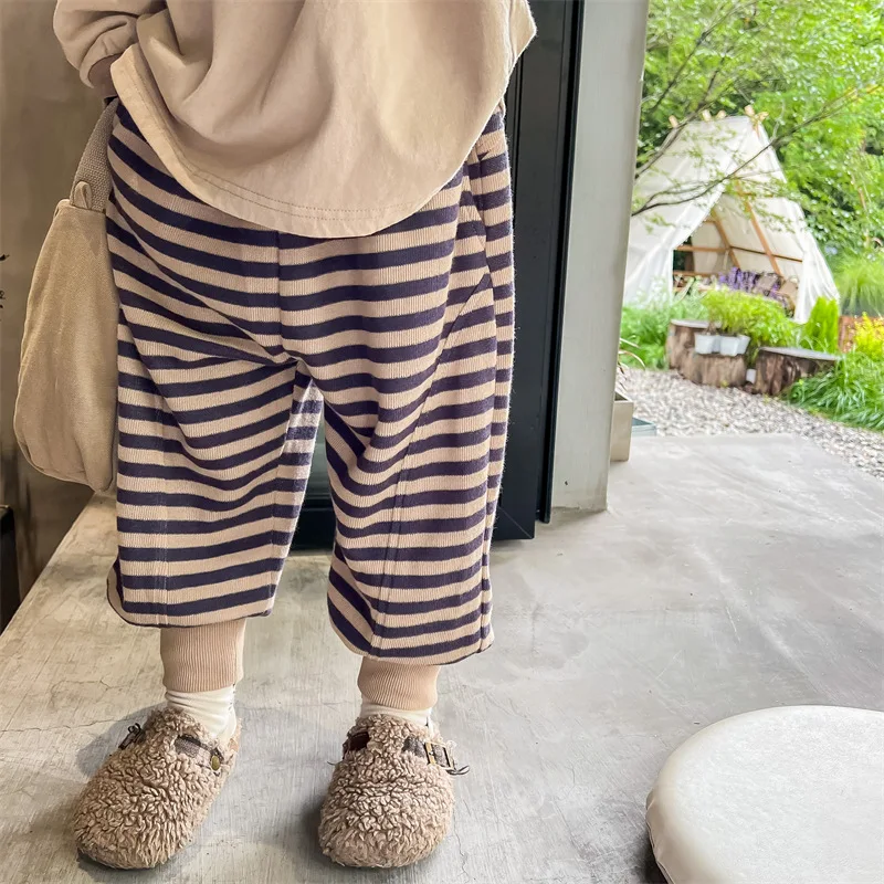 

Childrens Pants 2026 Spring New Korean Version Striped Harem Pants Casual Fashionable Stylish Versatile Daily Wear
