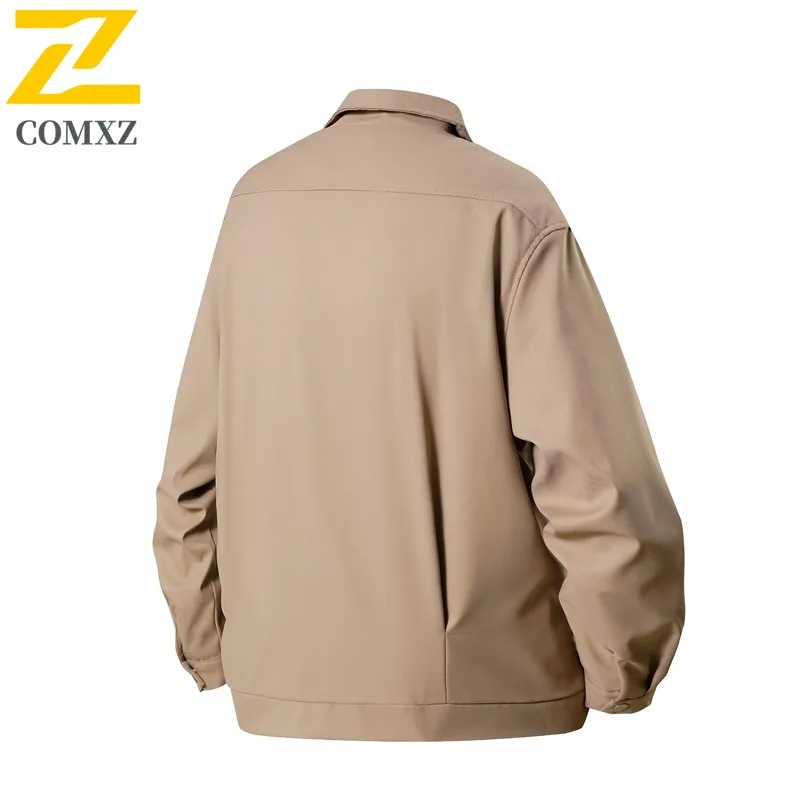 سترة COMXZ للأعمال بياقة واقفة للرجال، سترة واقية مريحة غير رسمية بلون سادة، نمط يومي، ملابس خارجية خريفية خفيفة الوزن