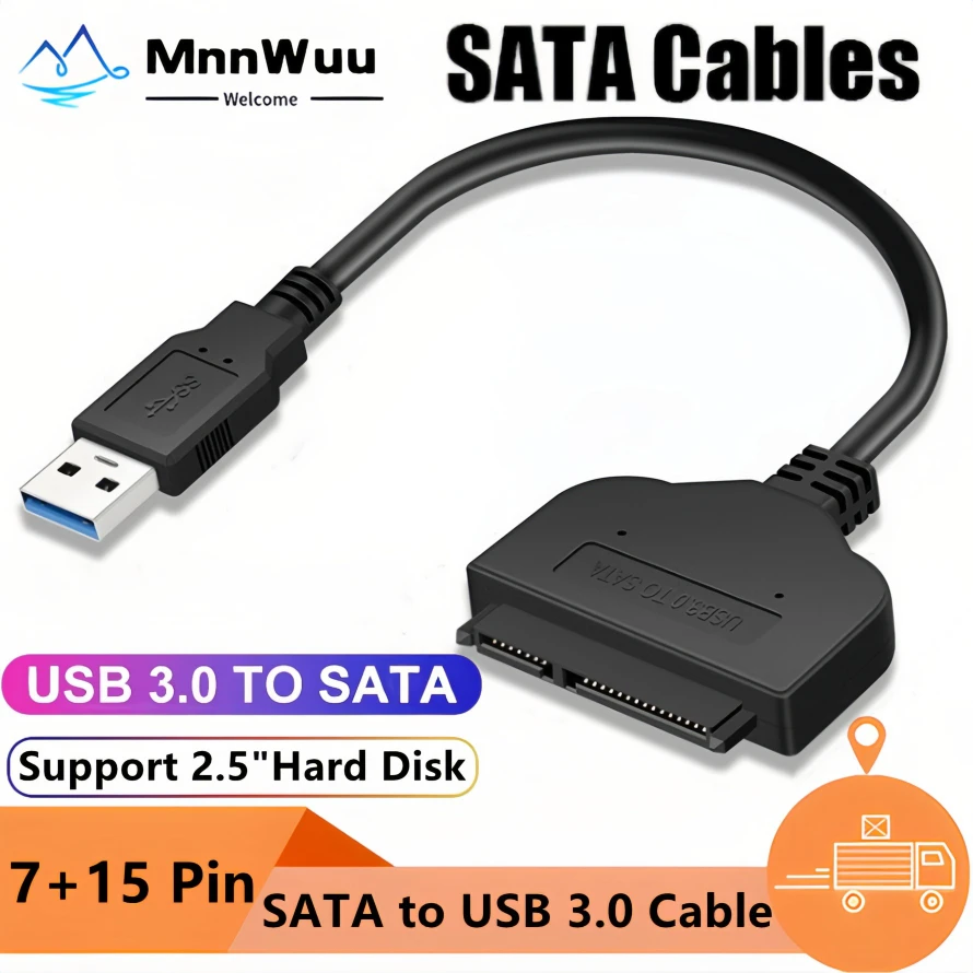 USB 3.0 to SATA Cable 7+15 22Pin SATA III to USB 3.0 Adapter for 2.5 Inch External HDD/SSD Hard Drives Up to 5Gbps Transfer Data