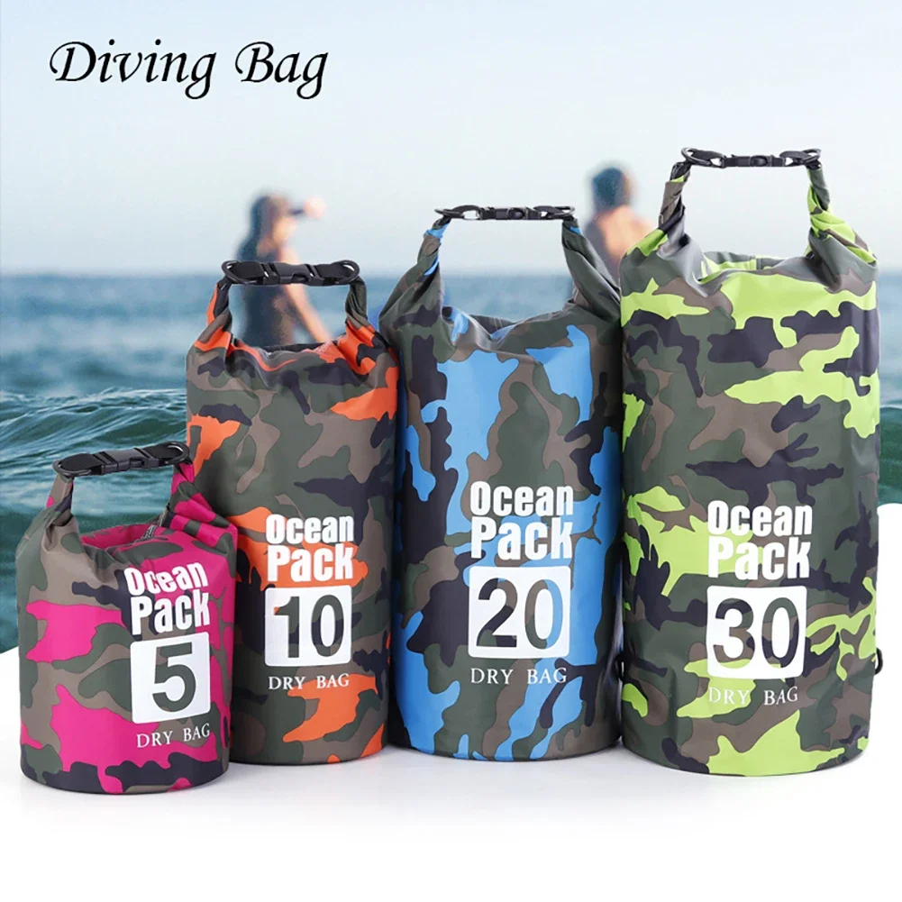 2/5/10/20/30L Diving Bag Waterproof Camouflage Swimming Bag Beach Rafting Bag Outdoor Boating Kayaking Travel Storage Dry Bag