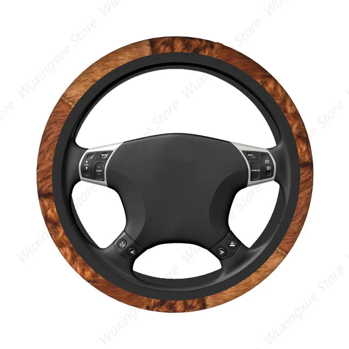 Brown Cowhide Steering Wheel Cover Animal Fur Leather Auto Car Steering Wheel Protector Fit for Sedan Car Accessories Universal