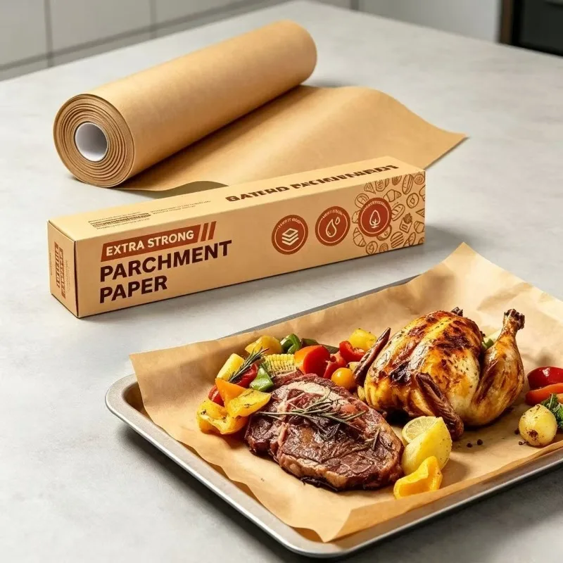 Unbleached Parchment Paper Roll for Baking, Non-stick Paper for Cooking,Grilling,Air Fryer and Steaming with Serrated Cutter