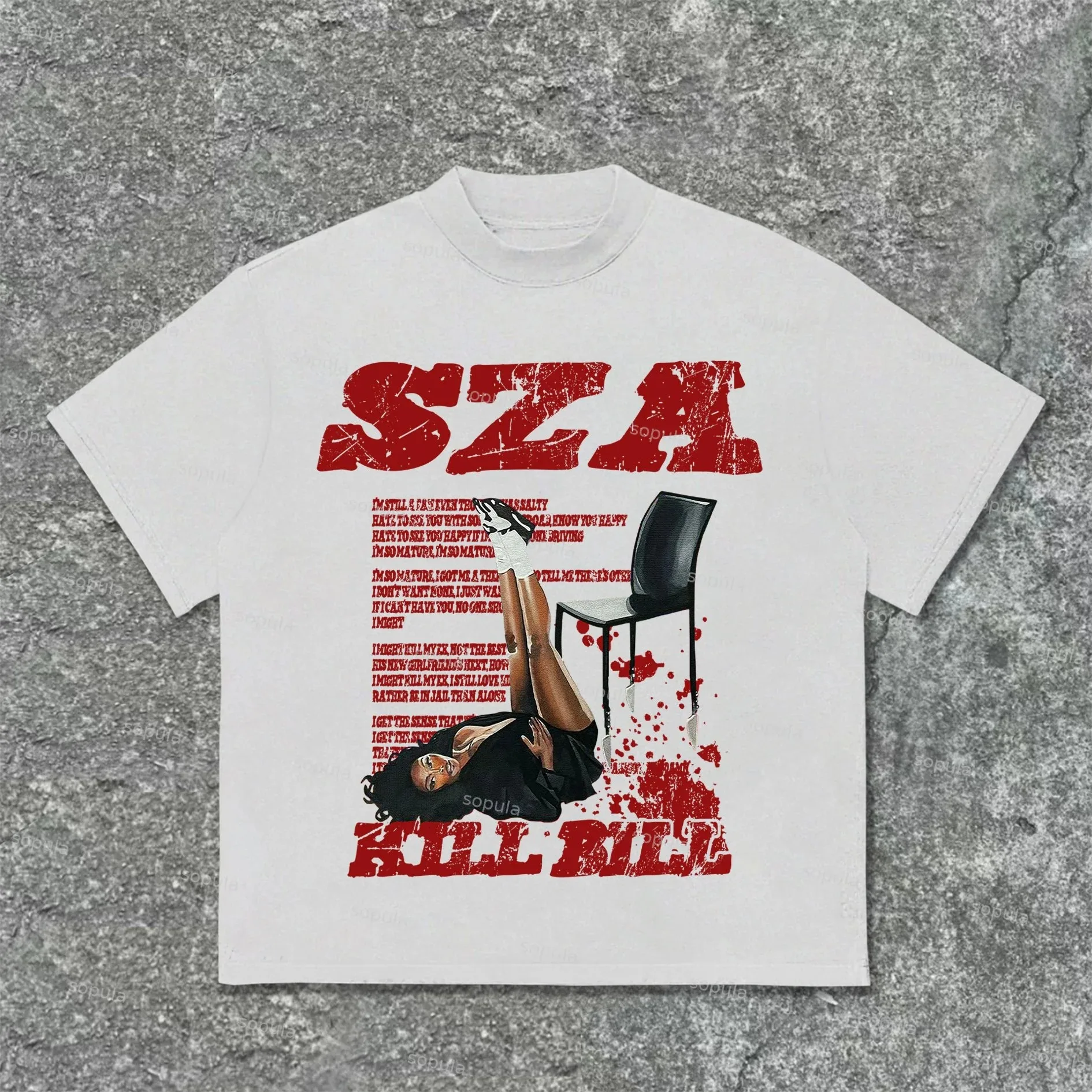 

Sza Print Kill Bill Retro Graphic Cotton T-Shirt Men Street Trend Retro Y2K Short Sleeve Women's Hip Hop Rock Top Clothing
