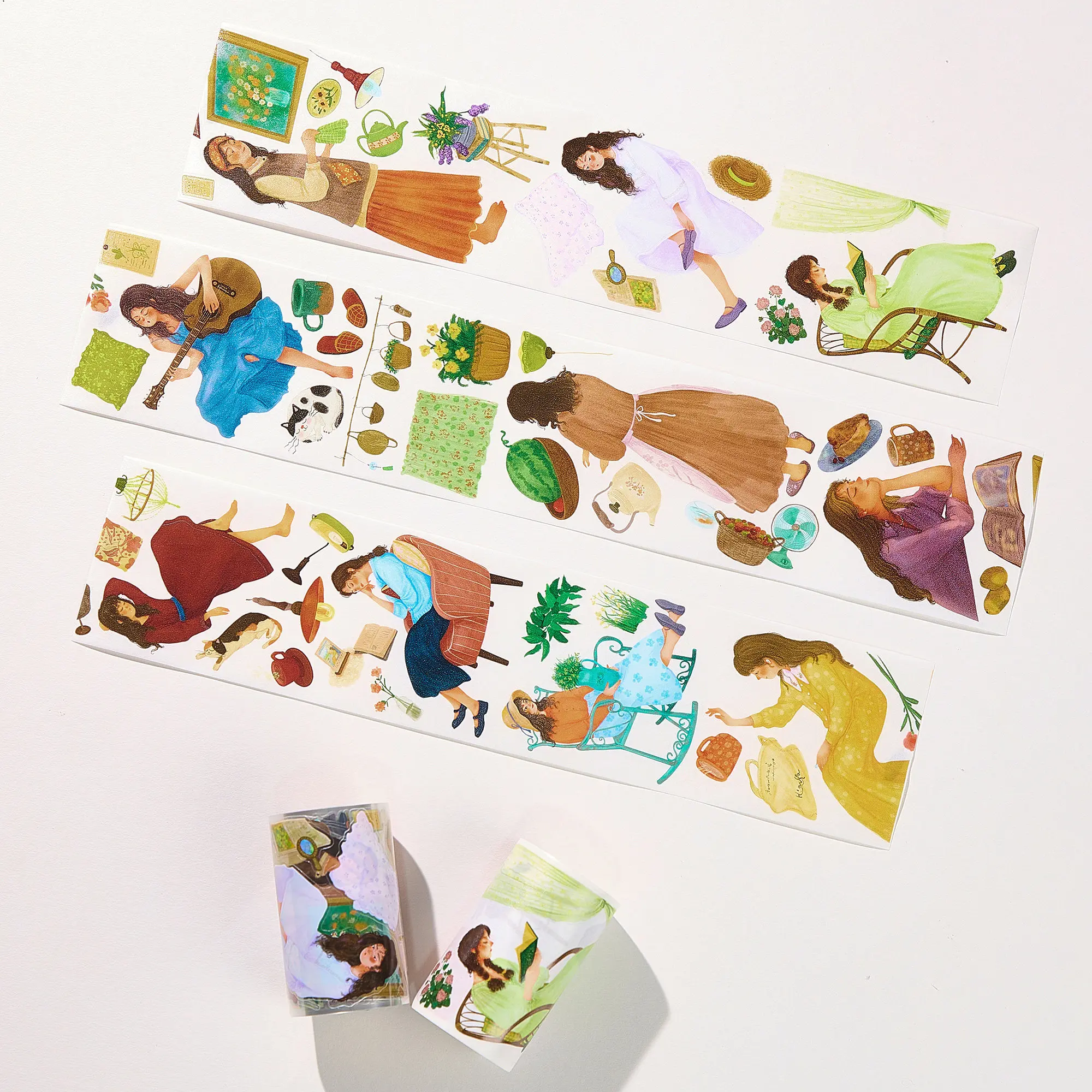 Washi Pet Tape Roll WT Flower Imagination, Time Slice Die Cut Girl Character Versatile Daily Journal INS