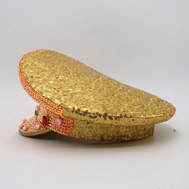 

L5YA Sparkling Captain Hat Crystal Sequins Hat for Bachelorette Party Captain Hat Disco Hat for Actor Actress Birthdays Gift