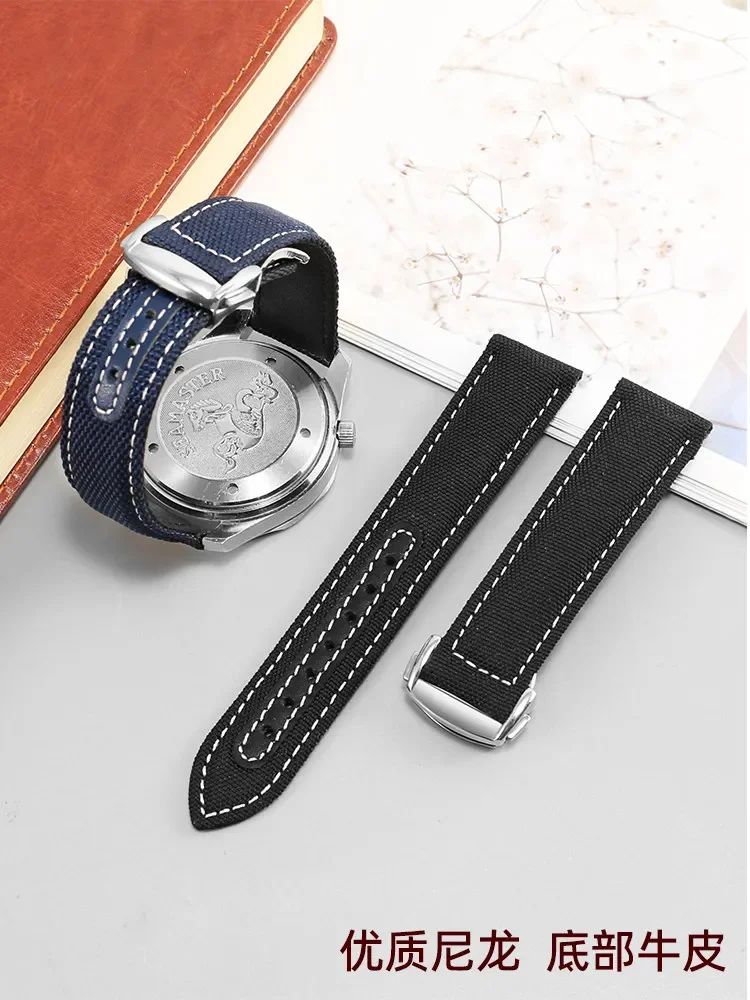 Suitable for Omega Speedmaster AT150 Golden Needle Captain New Seahorse 300 Nylon Canvas Leather Watch Strap 22mm20mm
