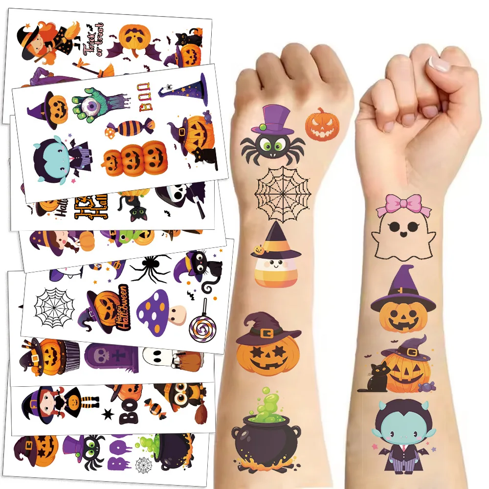 10 Sheets Halloween Pumpkins Tattoo Sticker Temporary Fake Tattoo Arm Hands Body Waterdichte Tatouages Pour Gift Kids Toys