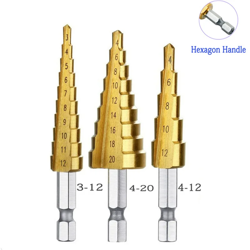 Imagem -04 - Titânio Chapeado Passo Broca Aço de Alta Velocidade Furador Broca de Metal de Madeira Hss Power Tool Carpintaria Core Drill Tool pc Pcs