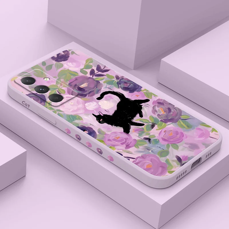 

Rose Black Cat Phone Case For Samsung Galaxy A17 A07 A56 A36 A26 A16 A06 A55 A35 A25 A15 A05 A54 A34 A24 A14 A04 4G 5G Cover