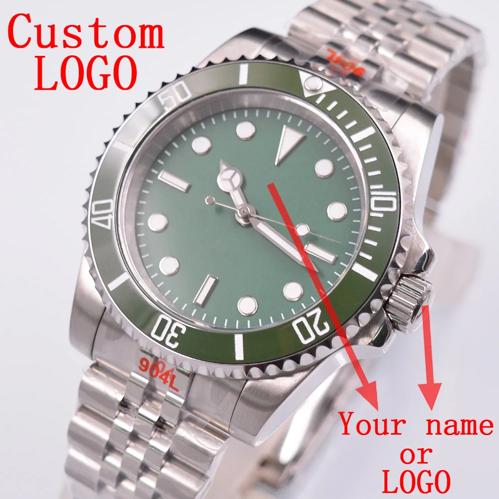 

40mm BLIGER Brand Custom Logo NH35 MIYOTA Mingzhu 2813 Automatic Watch Green Dial 316L Stainless Steel Sapphire Luminous Watch