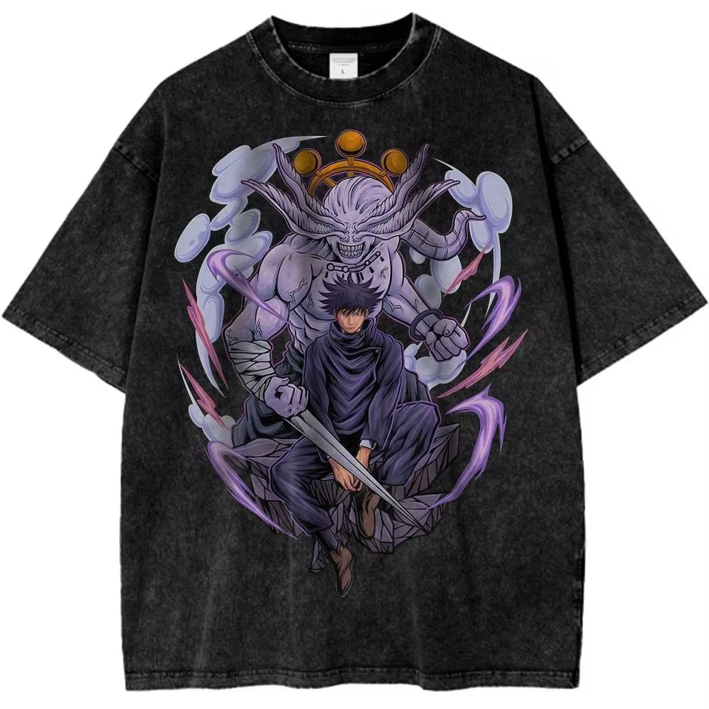 2026 New Jujutsu Kaisen Megumi Fushiguro Quality T-Shirt Men and Women Cotton Vintage Washed Print Retro Streetwear Sports Tops
