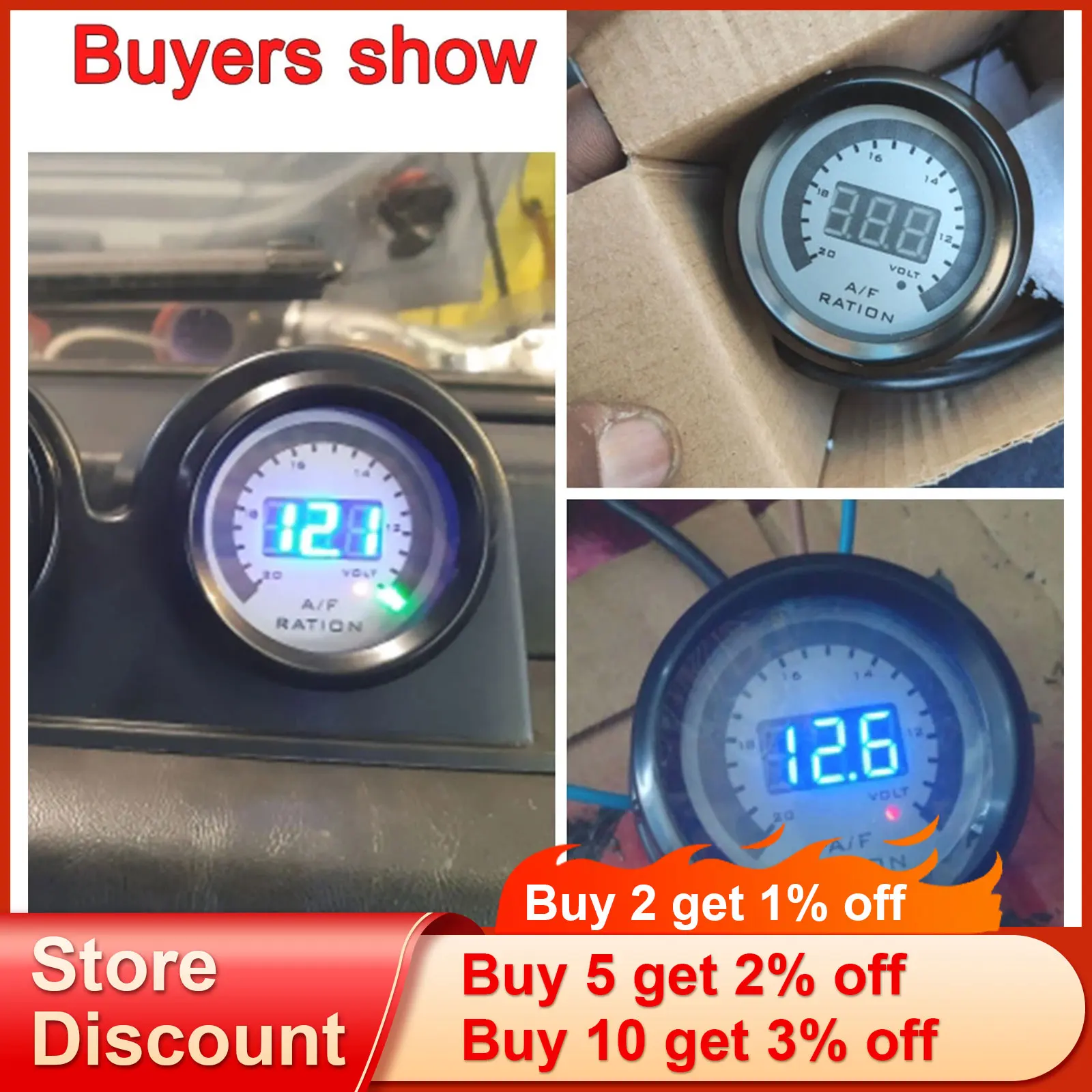 52 mm digitales Luft-Kraftstoff-Verhältnis-Messgerät mit Schmalband, O2-Sauerstoff-Sensor, Auto-Messgerät, AFR, passend für 12 V Auto-Voltmeter,