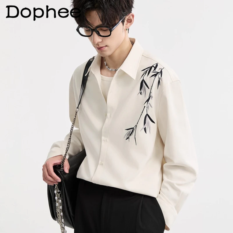 

Men's 2025 Autumn New Long Sleeve Contrast Color Shirts Men's Retro Handsome Elegant Artistic Tops Male Lapel Loose Chic Shirts