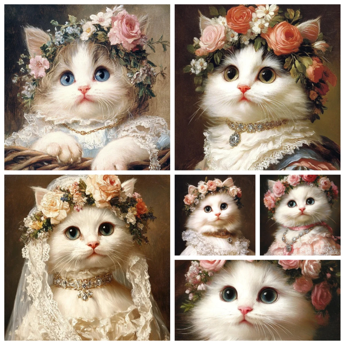 

1000PCS Victorian White Cat Jigsaw Puzzle, Cat with Flower Crown Educational Games Colorful Puzzles Gifts Home Decor