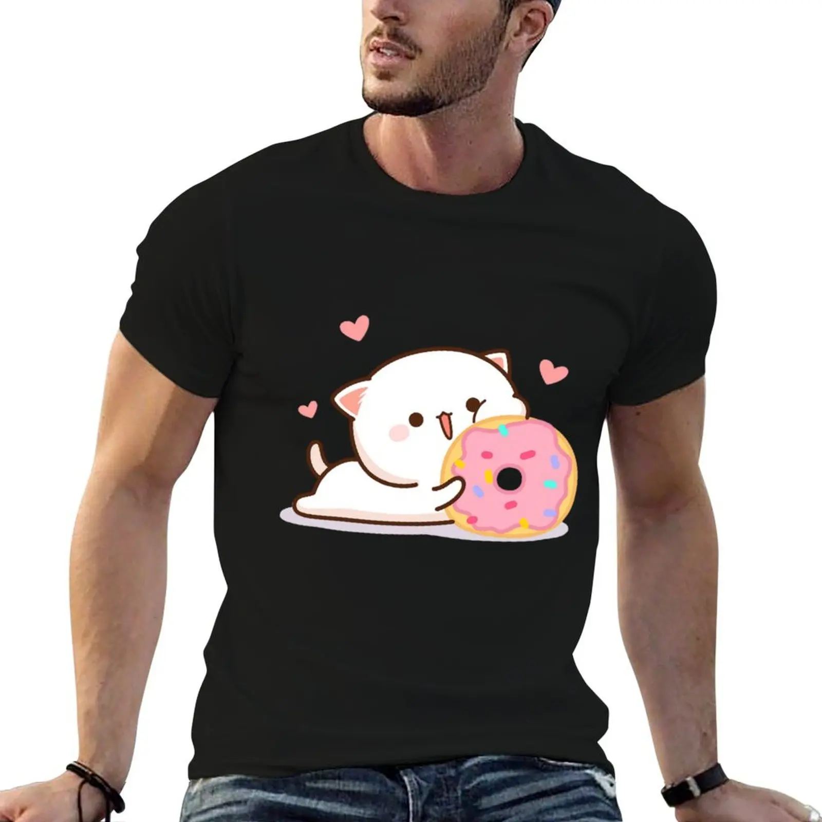 Mochi Mochi Peach Cat - Peach In Love with a Donut T-Shirt Trend Art Print T-Shirt