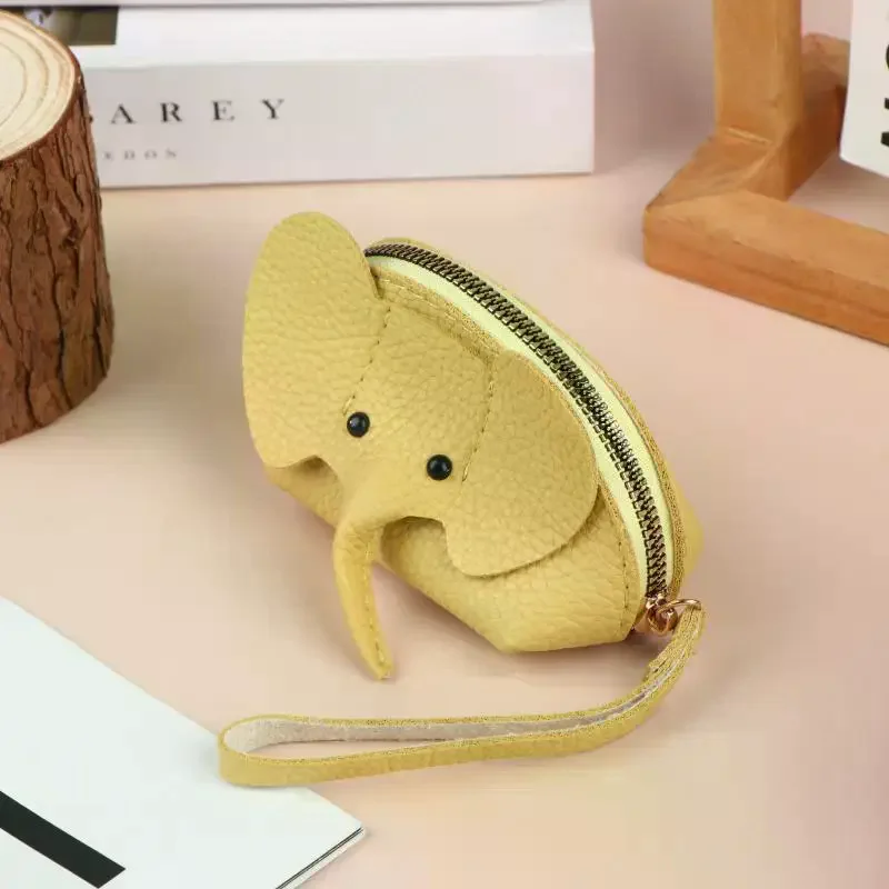 Women Cute Cartoon Elephant Coin Purse Durable PU Leather Pouch with Key Ring Ideal for Kids Girls