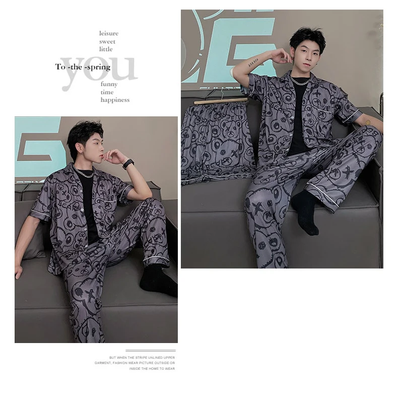 2022 summer lovers pajamas imitation cotton cardigan letter three-piece set of trendy INS casual and loose home wear