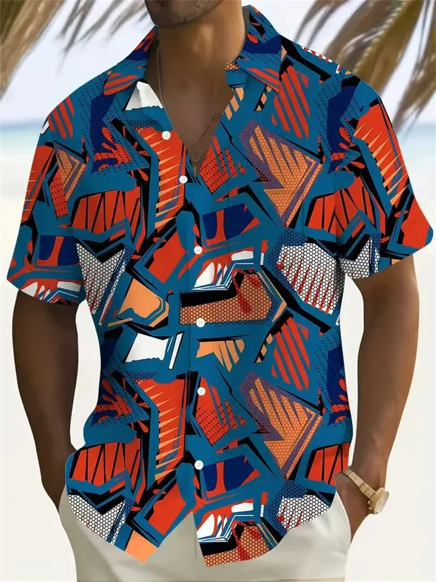 

Summer retro floral short-sleeved shirt for men trendy loose versatile beach flower shirt full print top shirt