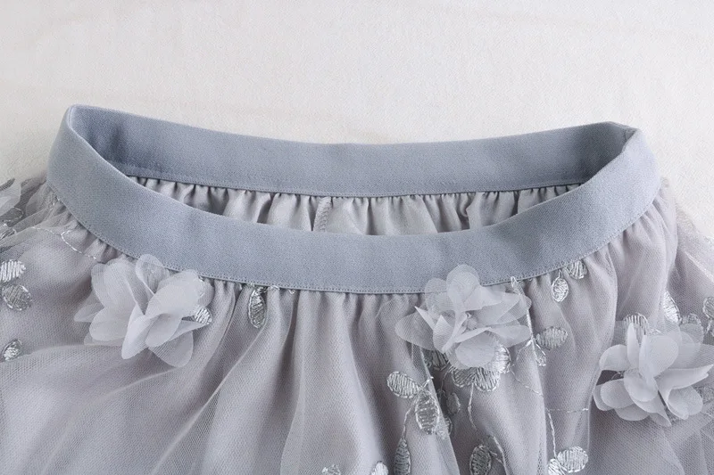 2025年 レディース ハイウエスト ミディスカート エレガントな花柄刺繍メッシュミディスカート ダブルレイヤーチュール ハイウエストAラインスカート