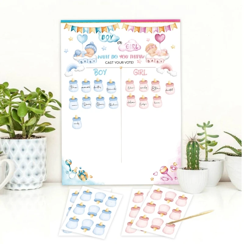 Poster tiết lộ giới tính của bữa tiệc tiết lộ giới tính với 36 bộ nhãn dán bé trai hoặc bé gái