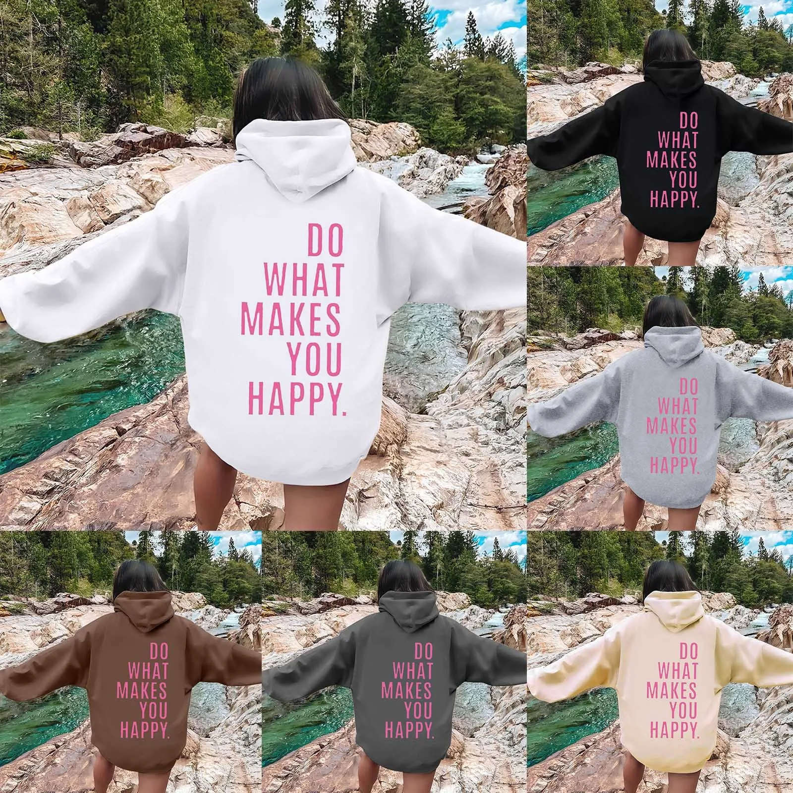 Doe wat je gelukkig maakt Roze Letter Dameskleding Persoonlijkheid Straat Sweatshirt Casual All-Match Vrouw Hip Hop Mode Hoodies