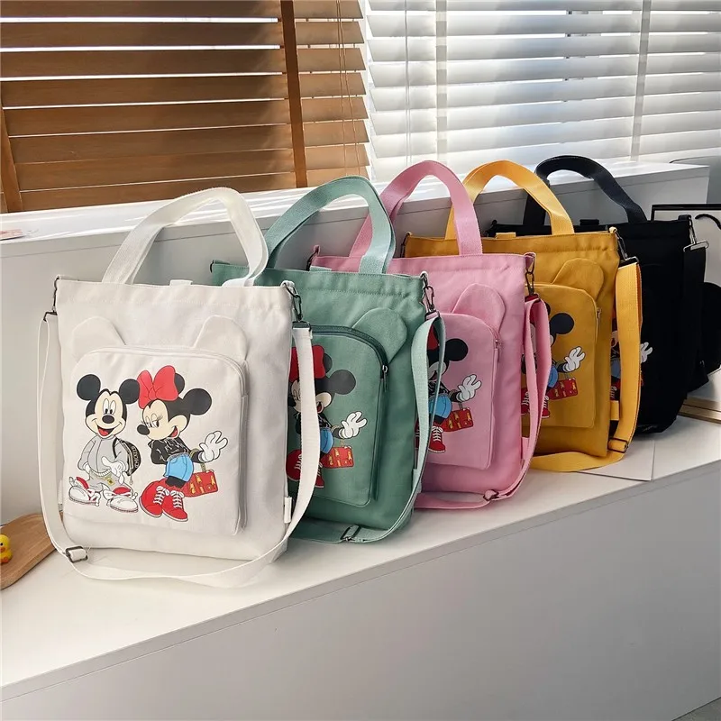 Disney New Female Single Shoulder Bags Cartoon Mickey Mouse Print Cute Crossbody Bags Large Capacity Canvas Girl Casual Handbags