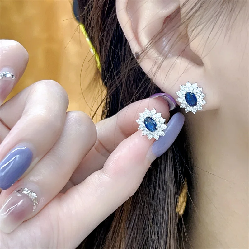 925 sterling silver new niche luxury color treasure inlaid blue tanzanite set three piece ring earring necklace simple style