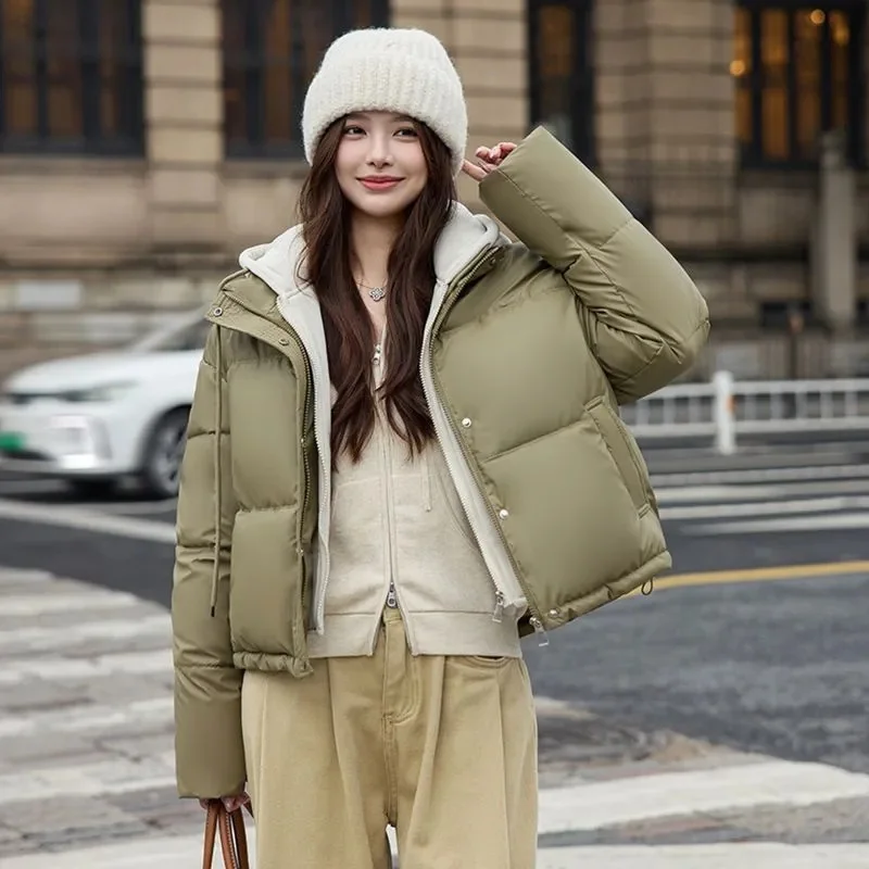 سترات نسائية بقلنسوة على الموضة الكورية سميكة للتدفئة ملابس الشارع الباردة ملابس خارجية نسائية غير رسمية معاطف شتوية مصدات الرياح #6