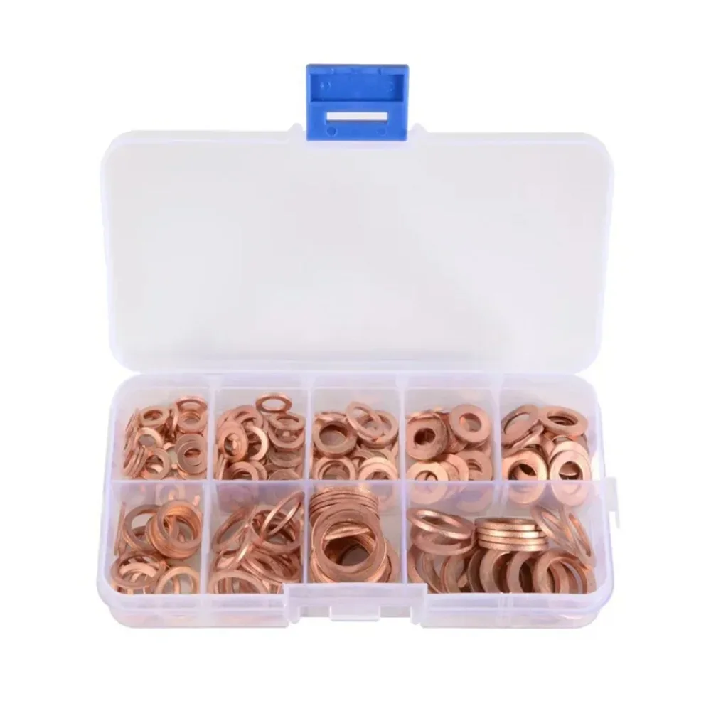 Juego de tuercas e pernos de junta de arandela de cobre, Kit surtido de sellos de anillo plano 50/100/200pcs tapones de sumidero